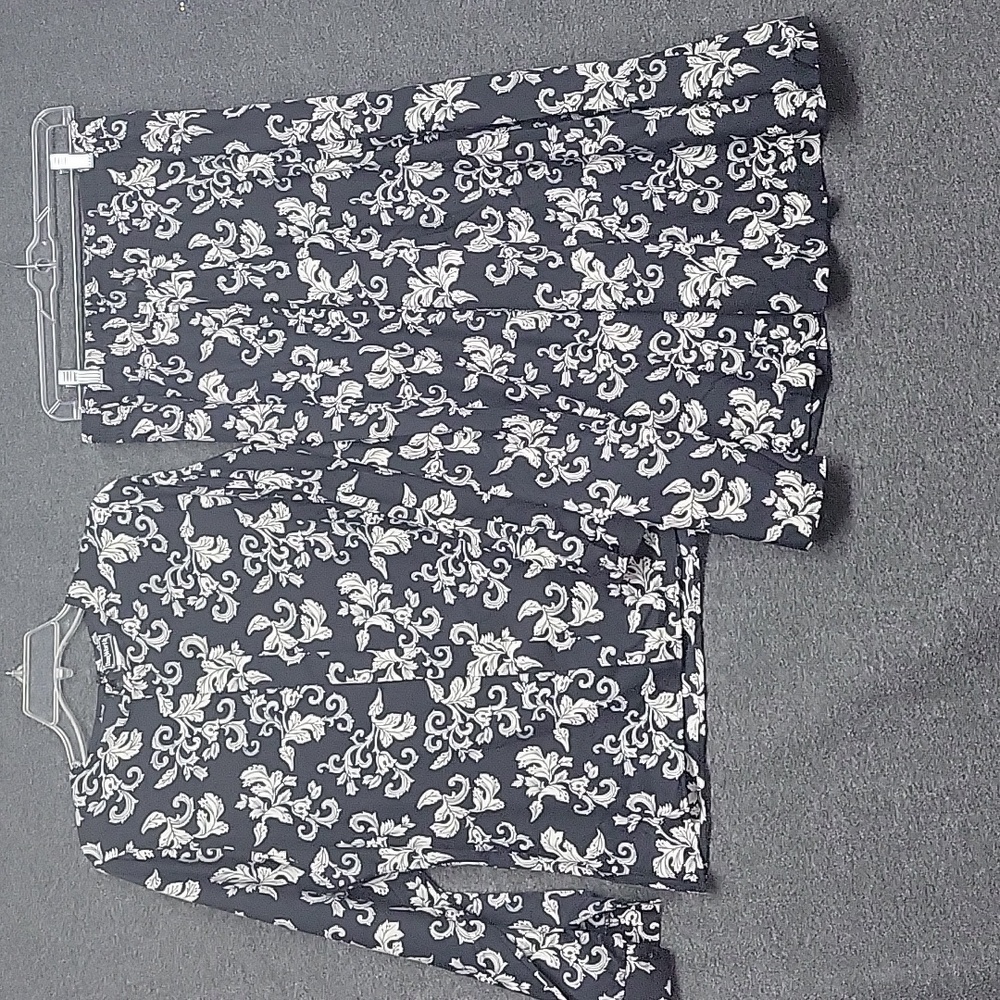 Vintage BonWorth Womens Top (M) & Skirt (XL) Set Dark Blue W/ White Floral